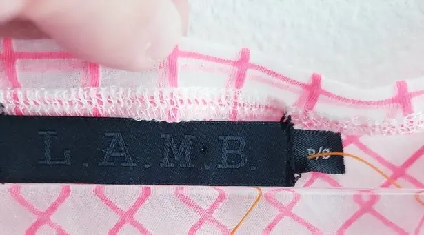 L.A.M.B. Sheer Lightweight Neon Pink Lattice Print Short Sleeve Top