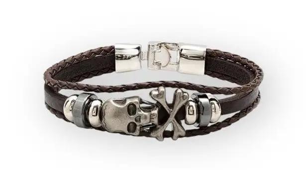 Steeltime ☠︎︎ Skull Crossbones Braid Multi Wrap Leather ☠︎︎ Black Brown ☠︎︎