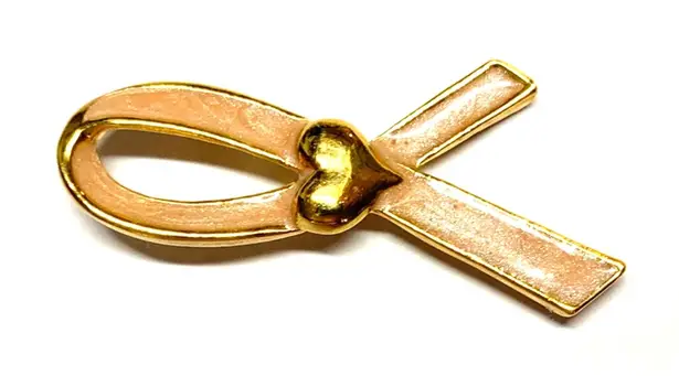 Avon Pink Ribbon Gold Tone Awareness Pin with Heart Accent