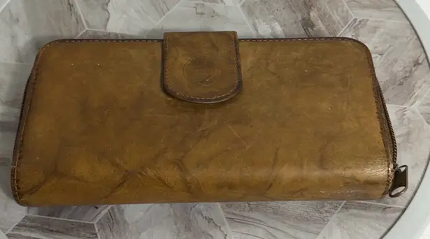 Source Unknown Genuine Leather Brown Snap Wallet Zip Around Organizer Clutch ID Holder - Image 1