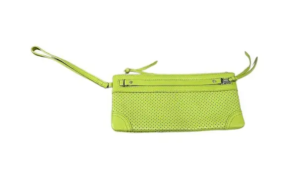 Banana Republic  Lime Green Leather Silver Zipper Mesh Wristlet/Clutch Homecoming