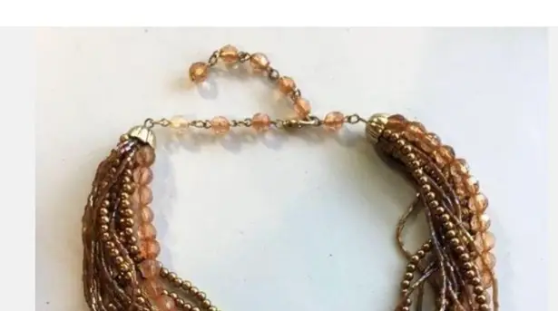 Gorgeous Multi Strand Necklace Brown Copper Amber Root Beer Colors