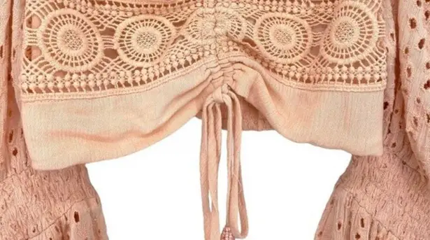 Surf Gypsy Peach Crochet Ballon Sleeve Cropped Eyelet Top Coquette