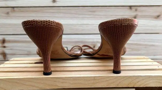 Hollywould Y2K Brown/Tan Leather Heels Open Toe Sandals w/ Snake-Esk Print