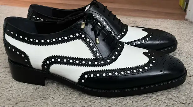 Lethato Black and White Leather Spectator Wingtip Oxford Shoes Size 9