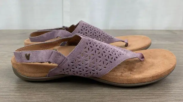 Vionic Lilac Purple Laser Cut Leather Nikki Back Strap Sandals Sz.10