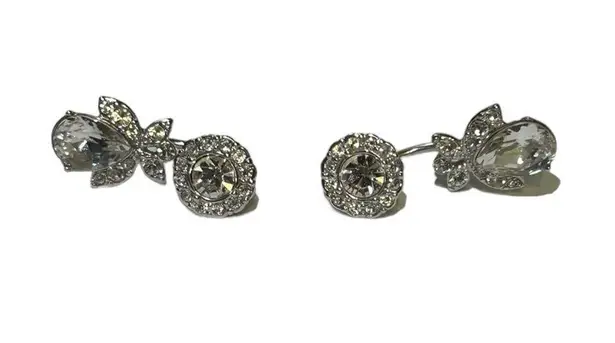 Givenchy Silver-Tone Crystal Cluster Floral Style Fancy Stud Earrings - Silver