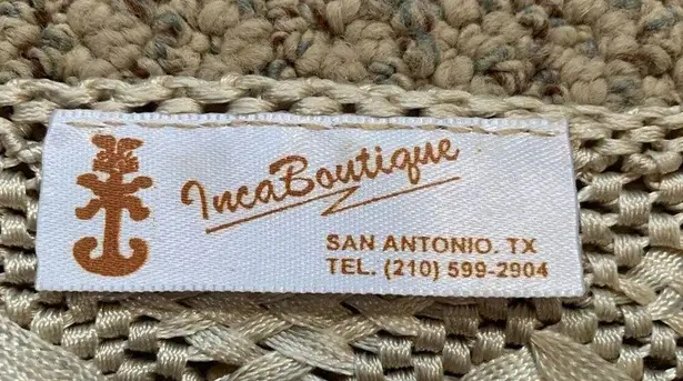 Vintage Inca Boutique Top Tan Open Weave Sheer Vneck Short Sleeve Art To Wear