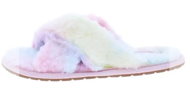 New Boutique Fur Slippers Criss Cross Fluffy Flat Slide Sandal Multiple Size 6