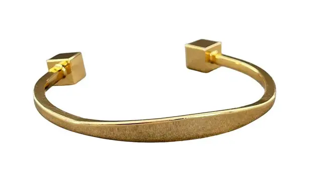 J.Crew  Shiny Gold Tone Open Cuff Bracelet with Cube Detail