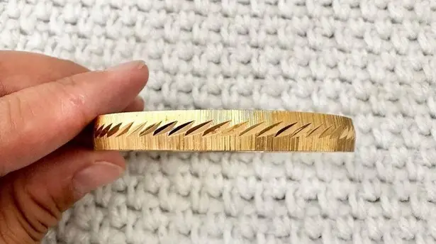 Monet Gold Tone Heavy Weight Slip On Etched Slanted Design Bangle Bracelet Vtg