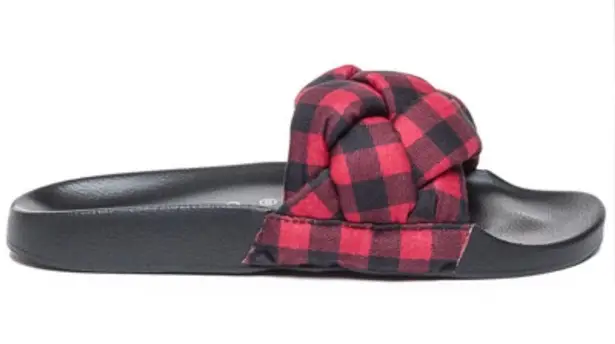 Bernardo ANTHROPOLOGIE Rylee Braided Puffy Plaid Band Slides Comfort, Size 7