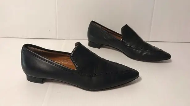 Aquatalia black leather pointy toe slip on loafers shoes size 7 Made in Italy