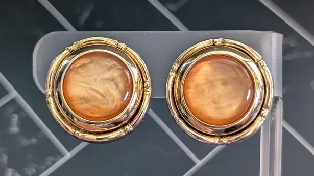 Vintage Clip On Earrings Orange & Gold Tone Stylish & Elegant 1"