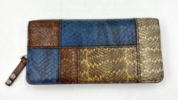 Henri Bendel Patchwork Snake Embossed Leather Wallet Clutch