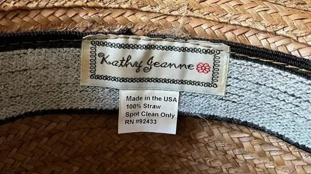 Kathy Jean woven hat with wide brim and multicolor fabric band with bow detail Tan