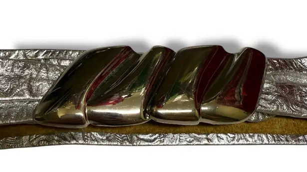 Vintage Silver Leather Adjustable Belt with Removable Buckle Floral Western