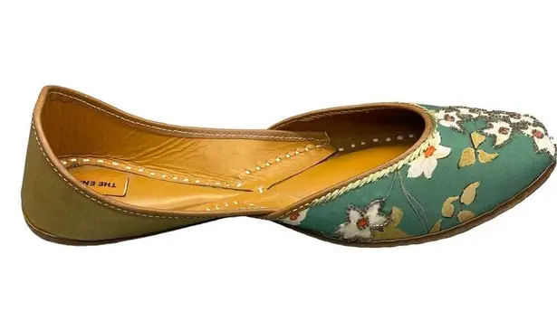 The Enache Green Floral Slip On Ballet Shoes Khussa Indian Shoes Wear EU 39 Size 8
