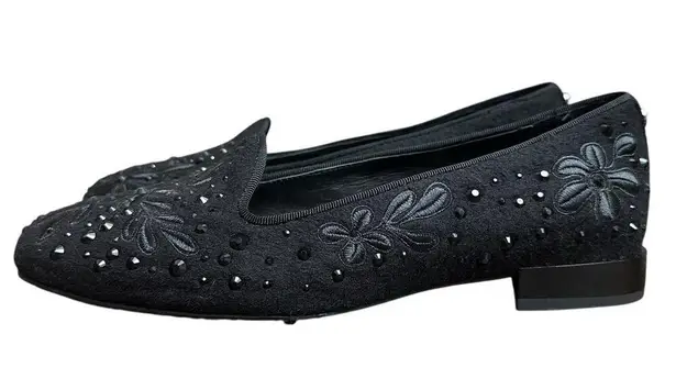 Donald Pliner Women’s 7.5 Black Reena Embellished Embroidered Loafers Designer