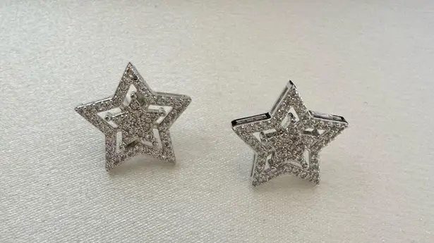CZ Star Stud Earrings for Men Women Streetwear Punk Hip Hop Unisex Style Silver
