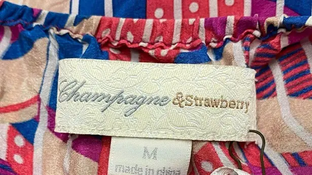 Champagne & Strawberry 100% Silk Pink Medium Geometric Print Flowy Maxi Dress