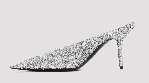 Balenciaga Knife Glitter High Heel Mules in Silver Titanium Size 36 New in Box