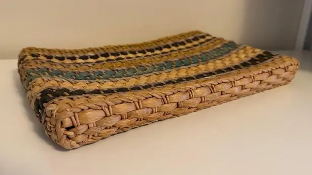 Vintage Straw Basketweave Straw Striped Clutch Tan