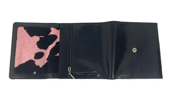 Garys Faux Cowhide Trifold Wallet Pink Black