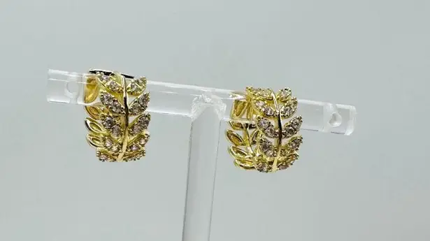 Zircon Olive Branch Leaf Small Hoop Earrings