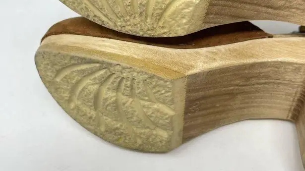 Sven Brown Nubuck Leather Wooden Halter Top High Heel Clog Sandals 36 5.5 6