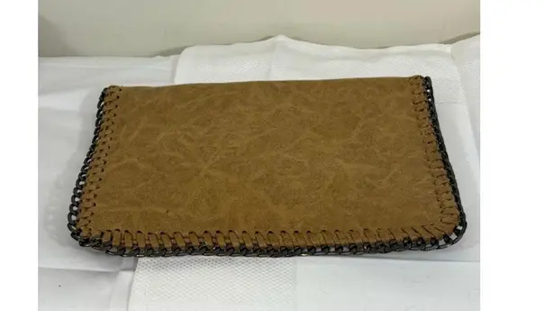 Women's Tan Clutch Bag with Silver Chain Detail
