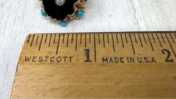 14K yellow gold, onyx, turquoise and diamond ring, vintage, size ~7 Gold