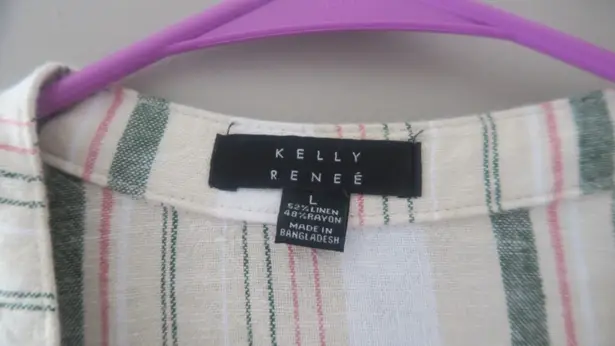 Kelly Renee linen blend romper playsuit sleeveless in tan, beige and green size large.