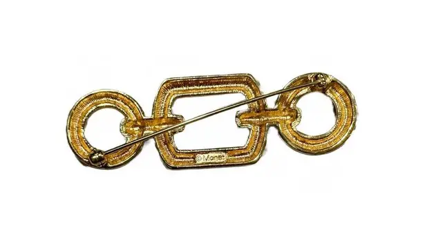 Monet Vintage Gold Tone Square Circle Textured Brooch Pin