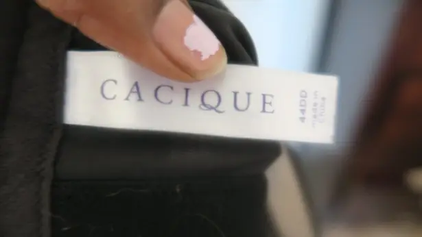 Cacique Lane Bryant boost strapless bra jewelry on front lacey in black size 44DD.