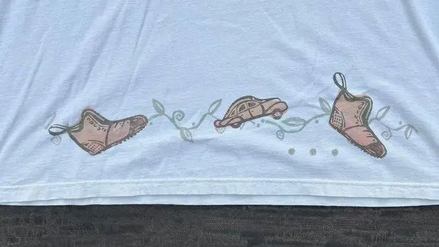 RARE Vintage Blue Fish Clothing Graphic Tee Oversized Cream Shoes T