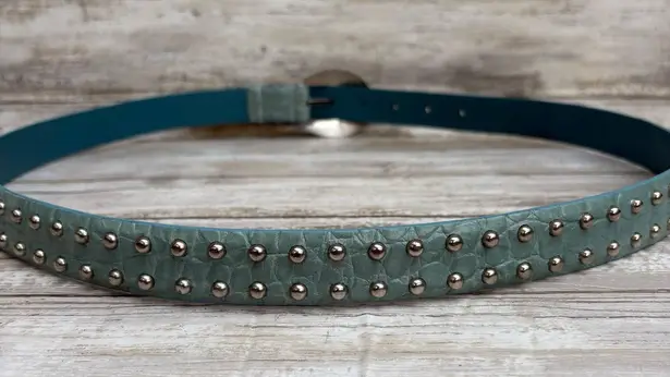 IZOD Leather Belt Sz XL Blue Studded Embossed Western Boho Cowgirl 36”