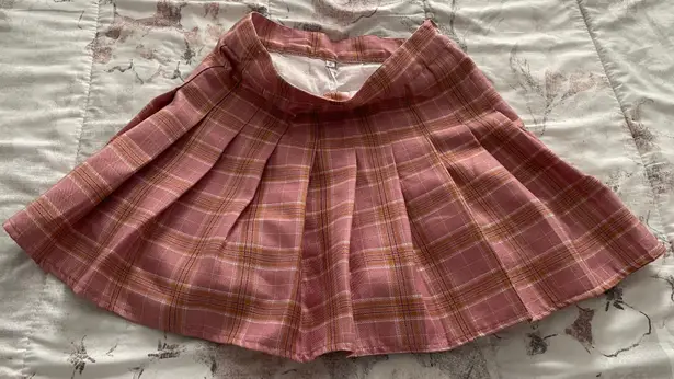 Pink Pleated Plaid Cotton Skater Tennis Mini Skort, size S