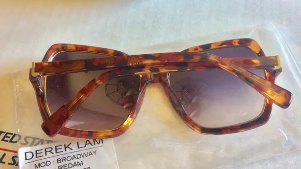 Derek Lam "BROADWAY" red amber large tall frame butterfly sunglasses NO CASE