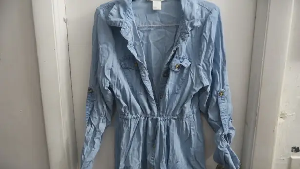 Heart & Moon women's collared jean denim tunic dress in light blue size large.