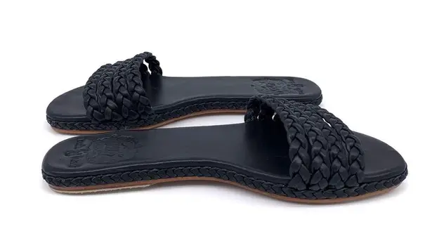 ELF Iris Braided Leather Slides Black 10
