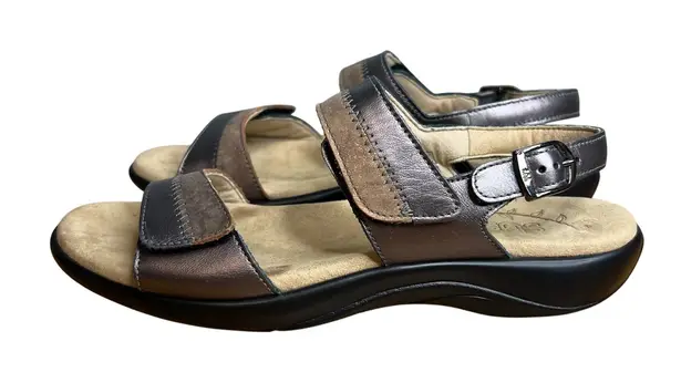 SAS Comfort Sandals Metallic Bronze Brown Leather Adjustable Size 9S 9 Slim Silver