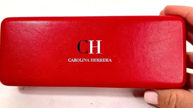 Carolina Herrera  Glasses Case Red Leather Hard Shell w/Black Velvet Lining