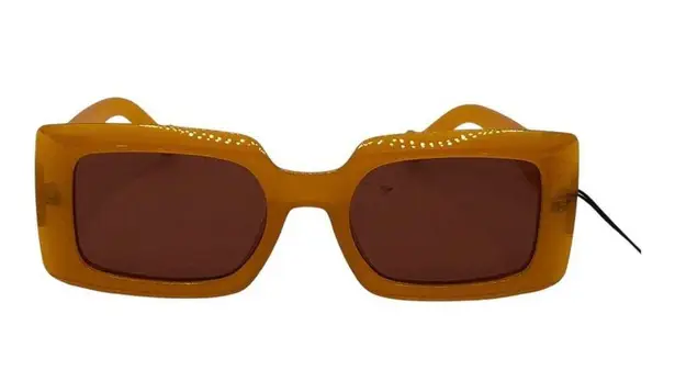 SZADE NIB Dart Sustainable On Trend Rectilinear Burnt Honey/Cherry Cola Sunglass Yellow