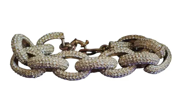 J Crew Pave Chunky Link Bracelet Classic Clear Rhinestone Gold Tone Luxe 8.5"