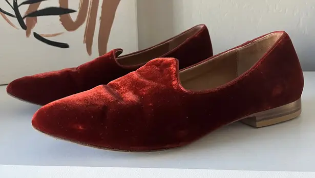 Le Monde Beryl Flat Red Velvet Venetian‎ Italian Slipper Flat Loafers Size 37 - Image 1