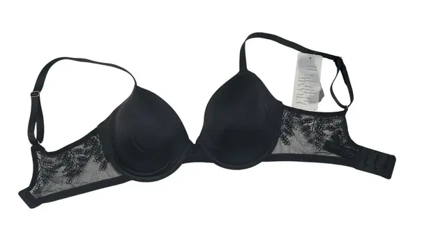 Natori Frame Black Bra Size 32D Style 723310 Contour Underwire Intricate Lace