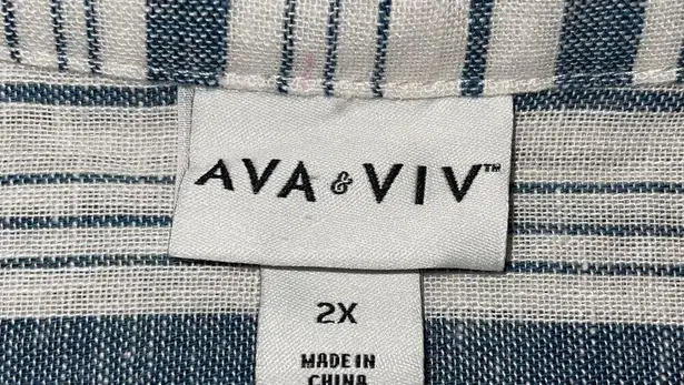 Ava & Viv Womens Striped Linen Blend Button Front Summer Shirt Dress Blue 2X NWO