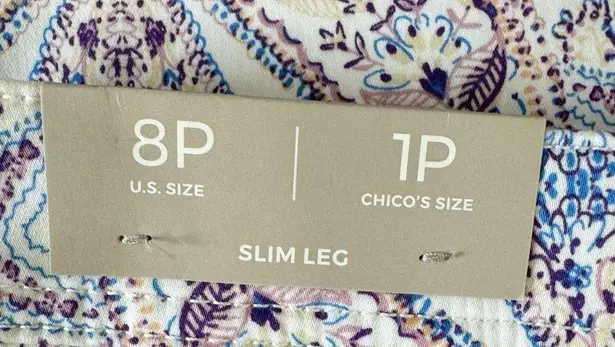 Chico's NEW Chico’s Slim Leg Crops in Fetching Paisley 5 Pocket Printed Denim Size 1P/8P