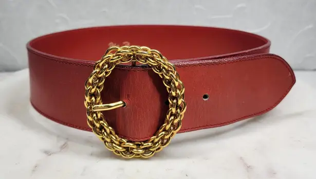 Paloma Picasso Red Leather Gold Chain Buckle Belt Made in Italy Vintage 31x2
